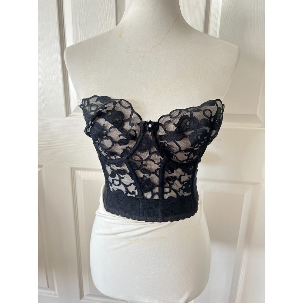 Vintage Victorias Secret Gold Label Womens‎ Black Sheer Bustier Corset Size 34D